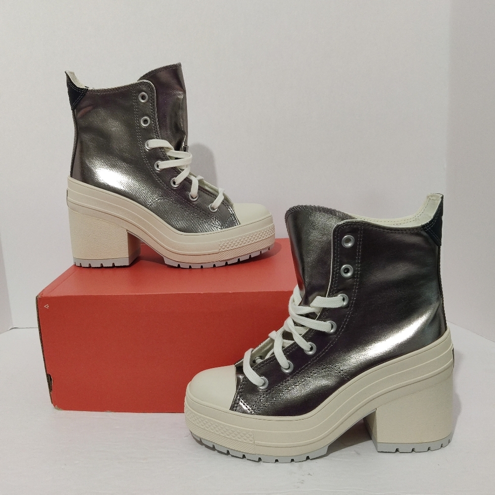 Ladies Converse Chuck 70 De Luxe Heel Hi Size 7 Metallic Silver A09896C